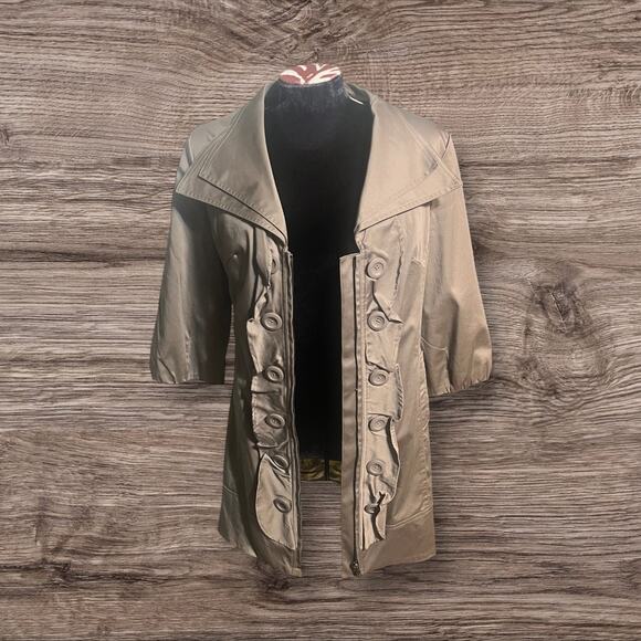 Luii Anthropologie Women's  Ruffled Belted Jacket Coat Knee Length Size Small - Picture 8 of 9